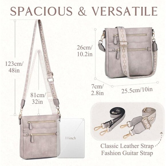 Women Crossbody Bag Vegan Leather Multi-pocket Compact Stylish Gift - Picture 2 of 7